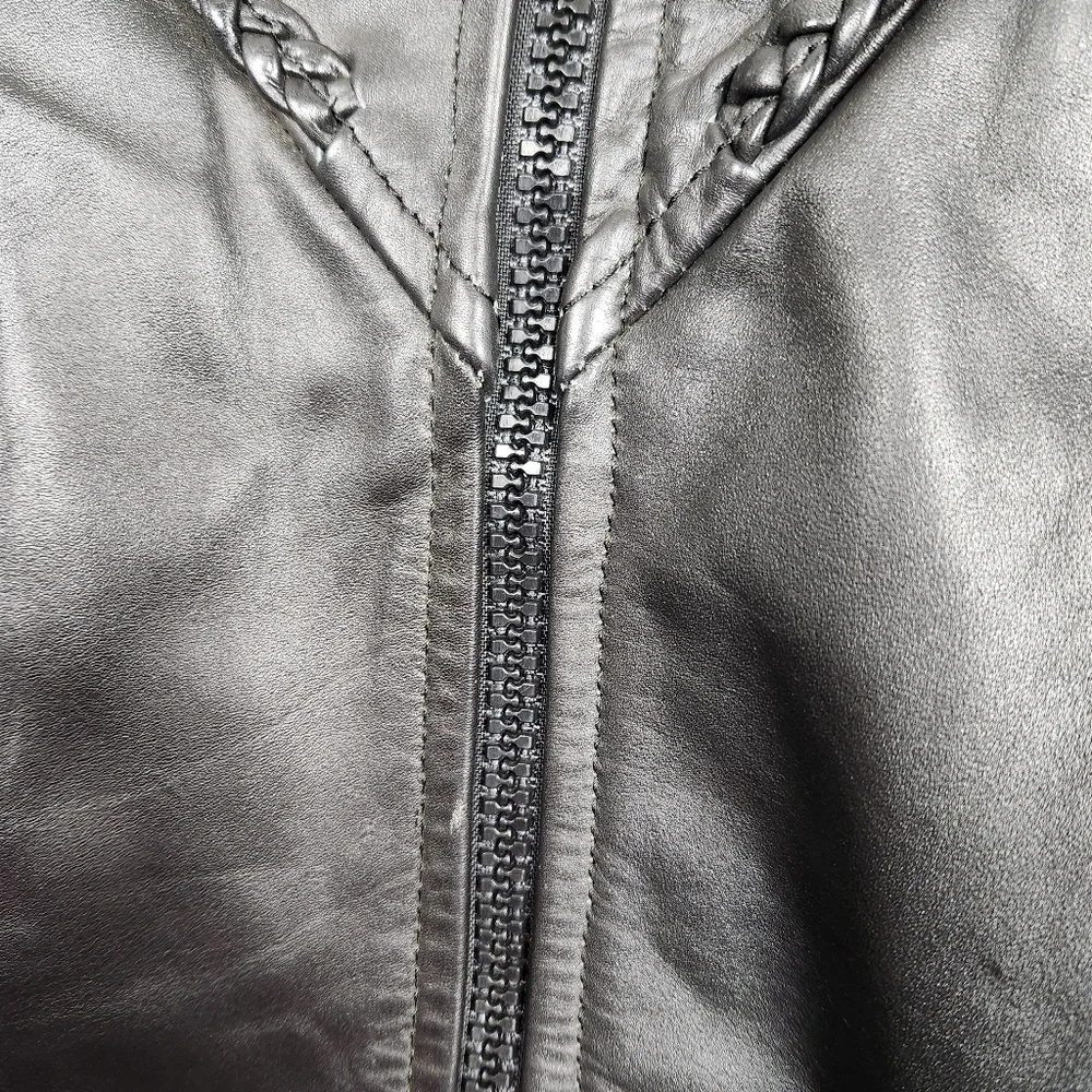 Antelope Creek Vintage Black Leather Moto Riding Jacket Braided HD Womens Size M